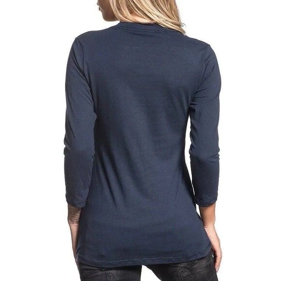 Affliction Womens American Customs Moto Foil Graphic Lace Up Top Size L Blue Y2K - Picture 14 of 15